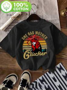 Funny Chicken - A Bad Mother, Funny Chicken - A Singing Bad Mother T-Shirt, Casual Short-Sleeved Round Neck Top, For Summer And Spring, Women's Clothing, Blouses For Women. - 黑色 - 查看 1