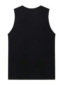 Edición de verano Camiseta de tirantes tipo henley acanalada para hombre, camisa sin mangas de ajuste ceñido y transpirable con botones de media cartera - Negro - Ver 5