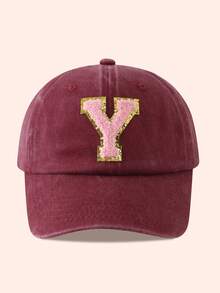 1pc Kids Burgundy Letter Baseball Cap, Sun Hat For Boys And Girls, Suitable For Outdoor And Daily Use - Pink Gold Label - Wine Red Washable Cap - View 14
