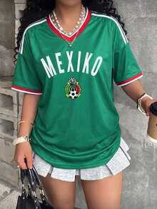 Playera de Fútbol Mujer México Bandera Nacional - Ropa para Aficionados al Fútbol Mexicano - Verde - Ver 7