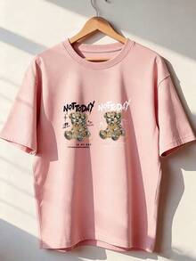 Money Bear T-Shirt With "NOT TODAY" Text, Fashionable Short-Sleeved T-Shirt For Spring And Summer 2026, Made In Mexico, 180 Grams. Cartoon Print, Couple Design, Suitable For Indoor Or Outdoor Wear. Crew Neck, Unisex, Ideal For Office And Leisure. One-Pack. - PK-P631577SLNDXZGY579 - 查看 1