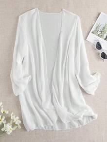 Swim Basics Kimono de gasa transparente de verano con abertura frontal - Blanco - Ver 6