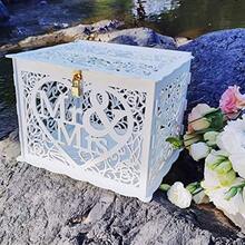 Money Box Holder For Receon, Rustic Wood DIY Envelop Gift Card W Box With Lock Ot, Brown, Large Capacity Ent Design - White - 查看 3