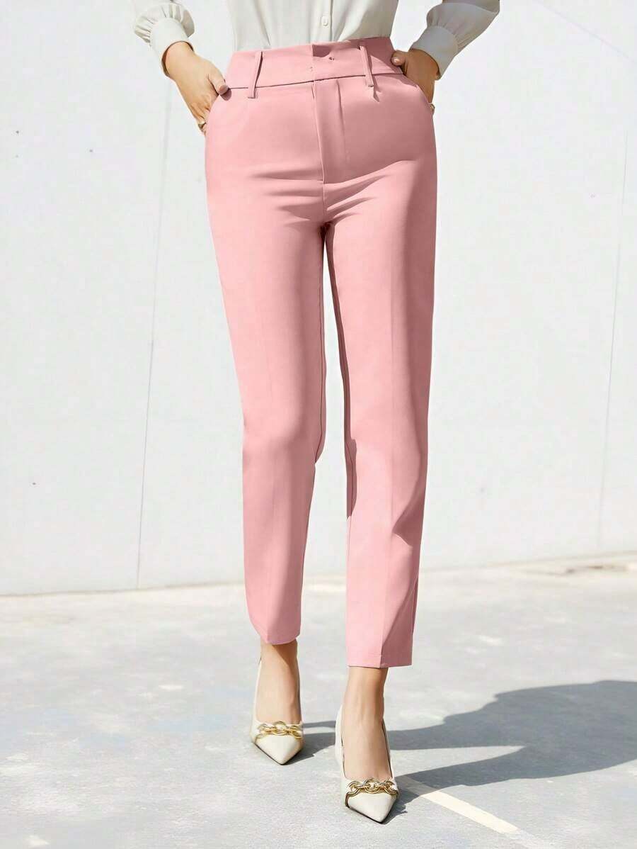 Pantalones de traje ajustados de nueve puntos para mujer - Rosa - Ver 1