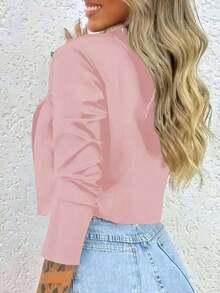 Chaqueta corta de mujer de unicolor con cuello de solapa y botones de manga larga - Rosa - Ver 4