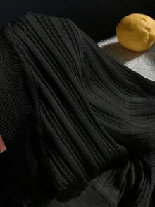 Cárdigan de punto de manga corta casual de verano en unicolor - Negro - Ver 5