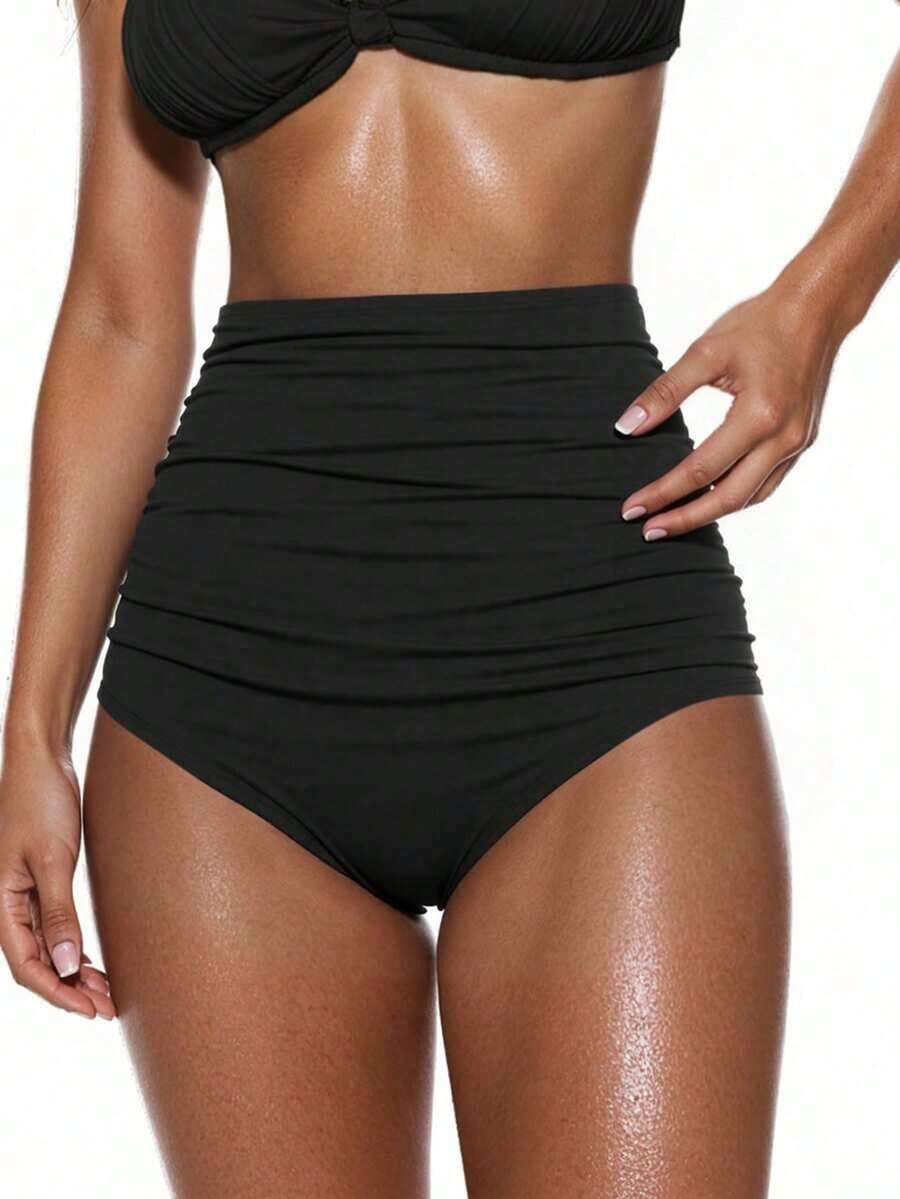 Swim Vcay Bragas bikini de cintura alta fruncido - Negro - Ver 1