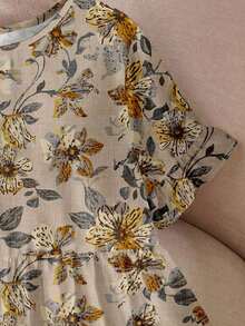 Camisa con estampado todo sobre y mangas con volantes, estilo casual de resort, tallas grandes.Atuendos de verano para mujer/Verano, ropa de mujer para vacaciones tropicales - Blanco - Ver 8