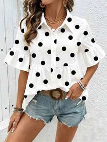 Nueva Camisa de Verano para Mujer con Cuello Blanco Fresco, Estampado de Flores de Cerezo, Mangas Plisadas y Acampanadas, Corte Holgado y Elegante, Blusa Casual Ideal para Viajes de Trabajo, Vacaciones y Ocio. - Rosa - Ver 7