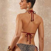 Zebra Print Bikini Set Contrast Color Dark Brown Spaghetti Strap Tie-Up Ruched Bikini Two Pieces Swimsuit, Spring Summer Swimsuit Swimwear Swim Vacation Bohemian BOHO Sea Beach Hot Outdoor Richly Layered Wedding Season Banquet Coming Of Age Ceremony Beach Seaside Festival Old Money Wedding Engagement Coming Of Age Ceremony Women's Luxury Party Floral Print Dress, New Year's Outfits, Cancun Holiday, Ideal For Spring Summer Swimsuit Swimwear Swim Vacation Bohemian BOHO Sea Beach Hot Outdoo - Morado - Ver 11