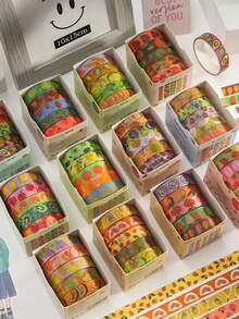Set de 5 rollos/caja de cinta washi deliciosa con temática de frutas, diseños de estampados de diferentes frutas, cinta decorativa adecuada para hacer diarios DIY, scrapbooks, tarjetas y decoración de cajas de regalo - Multicolor - Ver 2