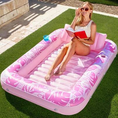 Fashionable Tropical Inflatable Sunbathing Swimming Pool Float - Heavy Duty Adult Swimming Pool Accessory For Sunbathing And Relaxation; Swimming Pool Float With Ribbed Base Suitable For Lakes, Swimming Pools, Pool Essentials, Pool Floats, Pool Accessories, Rivers And Ocean Recreation; Swimming Pool Party Supplies, Summer Swimming Pool Inflatable Pool, Pool Party, Essential Quick Inflate Mat, Made Of Ultra-Soft PVC, Foldable And Portable, Ideal For Outdoor Water Sports