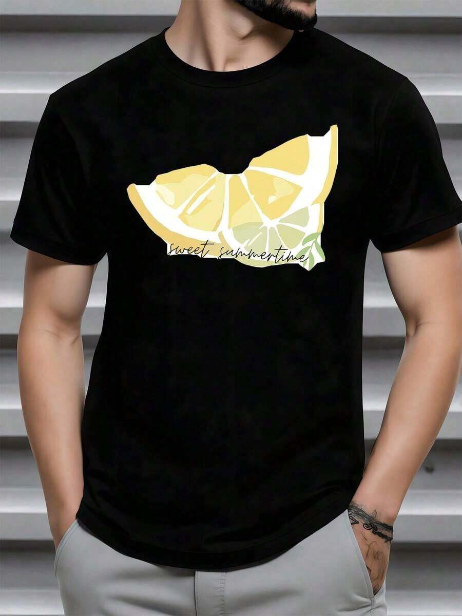 Rodajas de limón amarillas que transmiten sensación de frescura energía veraniega y alegría con texto sweet summertime evocando momentos cálidos relajados y soleados camiseta de hombre 100% algodón100% Cotton - Negro - Ver 1
