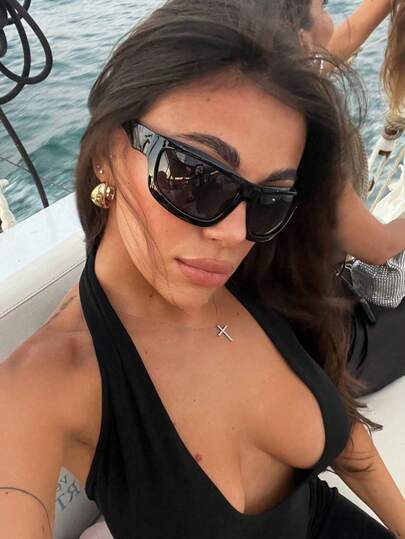 1pc Fashion Oversized Rimmed Fashion Glasses, Elegant Versatile Women's Glasses Suitable For Daily Wear, Street Style, Vacation, Travel, Summer Beach, Outdoor, Travel Beach Accessories