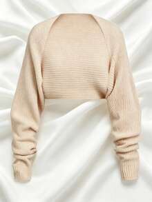 Casual Chunky Knit Cropped Cardigan For Teens - 卡其色 - 查看 2