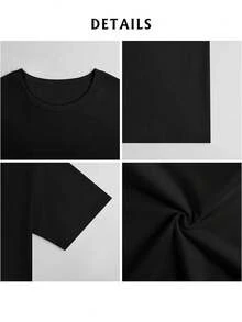 220G Youth Crew Neck Casual T-Shirt, One-Sided Print, Perfect For Family And Friends, American-Brazilian Heart Flag T-Shirt, Youth Style, Basic And Versatile. - 黑色 - 查看 4