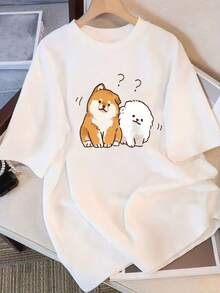 Camiseta de manga corta de algodón puro para mujer con estampado de diseño único, nuevo estilo de verano 2025, corte holgado, top adelgazante para estudiantes. - Blanco - Ver 1