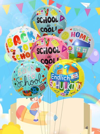 6Pcs 18Inch Back To School Round Foil Balloons Helium Balloon Back To School Party Decorations Homecoming Classroom Decor