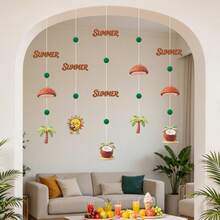 Summer Beach Vacation Holiday Birthday Party Decorations Hanging Ornaments Strawberry Lemon Watermelon Ice Cream Coconut Wall Background Home Pom Pom Decor - Summer Pendants - View 14
