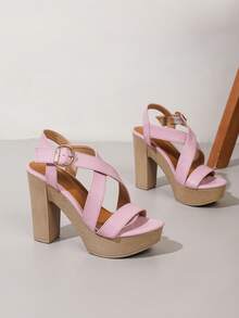 Elegant Ballroom Party Platform High Heel Sandals With Ankle Strap For Women - Pink - View 7