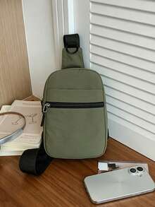 1pc Solid Color Sling Chest Bag For Teens, Large Capacity Lightweight Nylon Shoulder Bag, Outdoor Travel Casual Backpack, Suitable For Daily Use - A - View 4