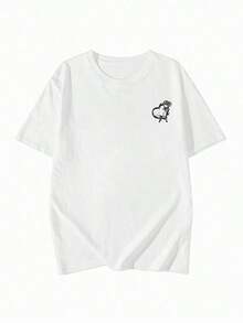Camiseta de manga corta personalizada para mujer, nueva colección de verano, con estampado de corazón, diseño sencillo, corte holgado, estilo casual, cuello redondo - Camiseta unisex de algodón, estilo vintage urbano, cuello redondo y manga corta. - Blanco - Ver 3