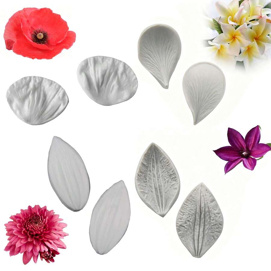 硅胶模具,适用于制作非洲菊、菊花、牡丹花瓣纹理,可重复使用,翻糖蛋糕装饰模具,厨房烘焙工具,适用于婚礼、生日派对 - 淺灰色 - 查看 1