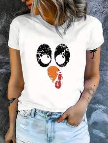 Women's Casual Short Sleeve T-Shirt, 1 Piece, 100% Thick Cotton - Comfortable Round Neck, Soft And Attractive Top - Cotton Short Sleeve T-Shirt, Round Neck, Urban Vintage Style, Unisex And Loose Fit - 白色 - 查看 3