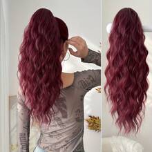 20inch Short Wavy Claw Clip Braids, Made Of Heat-Resistant Synthetic Fiber, Suitable Short-Haired Women Daily Use - 酒紅色 - 查看 3