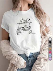 1 Piece Women's T-Shirt With Artistic Design Of Jesus On The Cross - Short Sleeve Round Neck Christian Faith T-Shirt With Crucifixion Drawing, Easter Religious Clothing Suitable For Church Wear, Casual Spring Summer Autumn Clothing, Machine Washable Christian Clothing, 180g 100% Cotton. - 白色 - 查看 7