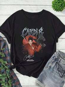 1 Piece Cardi AH HA Cotton Graphic T-Shirt, Cardi Graphic Tee, Cardi T-Shirt, Cardi Tour T-Shirt, Y2K T-Shirt, Men's Plus Size S To 5XL, Summer T-Shirt 180g 100% Cotton. - Black 1 - 查看 8