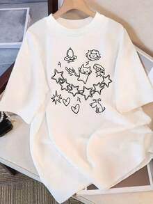 Women's Summer Top. Pure Cotton Summer Clothing, Loose Fit, Round Neck, Versatile, Comfortable And Casual, Youthful And Fashionable, Short-Sleeved T-Shirt For Everyday Wear. Relaxing And Comfortable. - 白色 - 查看 8