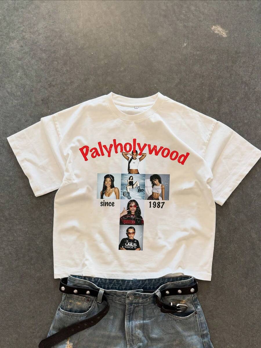 Men's Summer Short Sleeve Letter & Hollow Print Round Neck Loose T-Shirt - White - View 1