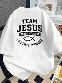 New 180g Short-Sleeved T-Shirt, 1% Cotton, With Front And Back Print - Jesus Christ, Savior Faith - Fashionable Printed T-Shirt For Women, For Spring/Summer, Versatile And Casual - Suitable For Layering In Spring And Autumn Or Alone In Summer, Unisex. - 白色 - 查看 2