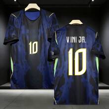 Men's Dark Blue Brazil Style Away Soccer Jersey, Moisture-Wicking Football Top With Number 10 - Default - View 4