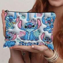 1 個 Disney Stitch 化妝包 - 女用輕量多功能拉鍊化妝袋，耐用聚酯纖維材質，可愛卡通設計大容量手提收納袋，化妝整理包，旅行包 - 字母A - 查看 11