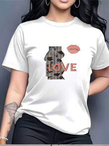 Women's Soft Love Kiss Leopard Print T-Shirt 180G - For Family Gatherings And Graduation Gifts | Summer T-Shirt - Unisex Vintage Urban Style, Loose Fit, Cotton, Short Sleeve And Crew Neck - 白色 - 查看 7