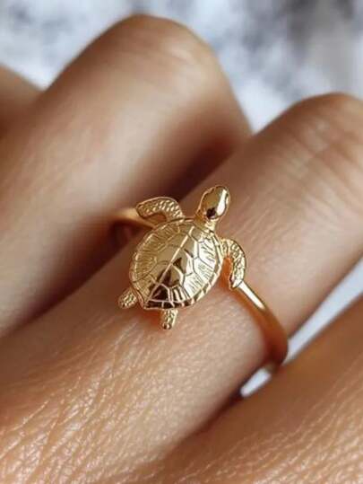 Tsnamer 1 pieza Anillo de tortuga estilo vintage dorado - Joyería perfecta para vacaciones de verano y un gran regalo para una fiesta de playa de damas