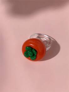 1/2pcs Unique Resin Material Simulated Peanut & Persimmon Shape Rings For Women, Meaning "Good Things Happen", Suitable For Daily Wear, Cute & Fun Jewelry Gift For Mom, Friends - Multicolor - View 8