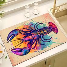 1pc Lobster Pattern Printed Absorbent Dish Drying Mat, Espresso Machine Countertop Absorbent Mat, Sink Drain Mat, Soft Faucet Absorbent Mat, Sink Cup Mat, Kitchen & Bathroom Accessories - Multicolor - View 3