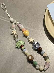 Colgante de cuerda para teléfono con cámara CCD en forma de corazón de concha de coco, cuerda antideslizante para bricolaje con cuentas - Multicolor - Ver 1
