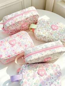 Floral Pattern Cosmetic Bag Travel Makeup Pouch Portable & Casual Makeup Bag Large Capacity Travel Toiletry Bag Toiletries Handbag Wash Bag For Women - Multicolor - View 3