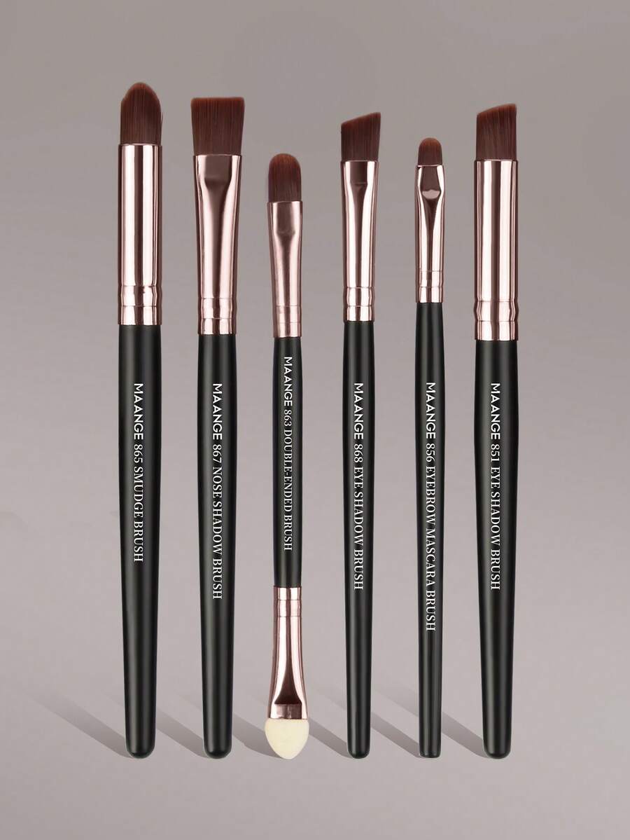 MAANGE Set de 6 piezas de brochas profesionales para cejas, herramientas de maquillaje, material de fibra suave, adecuado para brochas de sombra de ojos, delineador de ojos, cepillo de cejas, portátil y fácil de viajar, gran regalo para mujeres y niñas