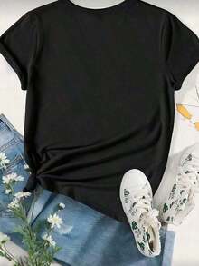 1pc Women's Short Sleeve Pineapple Print Camisole And LOVE Sandals Nonalife For Summer Beach And Travel Casual And Fun Style 2026 Suitable As A Gift. Women's T-Shirt. Blouses>Elegant. Boho Chic, Soft, Breathable And Comfortable Women's Top, Ideal For Spring, Summer And Autumn, Perfect For Vacation, Travel And Daily Wear. - 黑色 - 查看 3