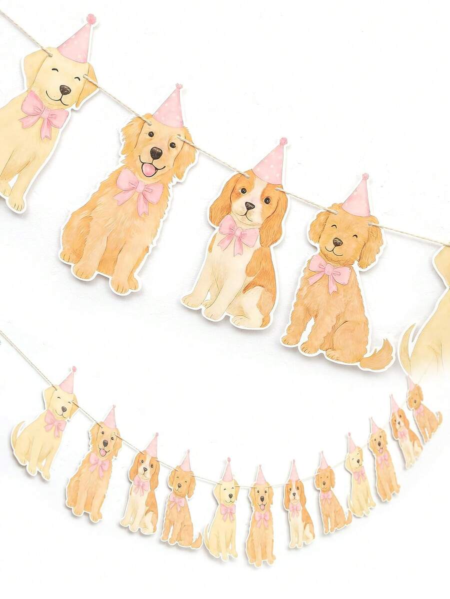 狗狗生日橫幅,小狗主題派對裝飾,黃金獵犬狗狗裝飾橫幅,生日快樂狗狗裝飾,用於生日背景裝飾寵物小狗派對用品 - A - 查看 1