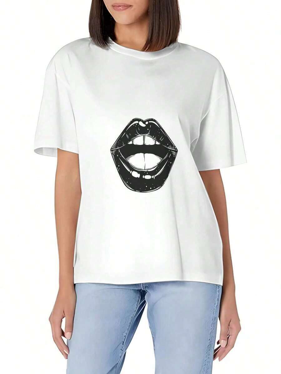 Limited Time Offer, Limited Quantity Available, Flash , Women's Shirts, Women's T-Shirts. Isolated Image Of A Hexagon-Shaped Object On A Black Background. Women's Casual Short-Sleeve T-Shirt, Slim Fit, Soft Cotton, Crew Neck, Basic And Versatile. - 白色 - 查看 1