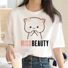 Limited Time Offer, Limited Quantity Available, Lightning Flash, Women's Shirts, Women's T-Shirts Cool Summer Peach And Goma Mochi Cat Love Print Tee Women Summer Funny Manga T-Shirts Female Y2k Japanese Clothing Tops Cartoon Pattern - 白色 - 查看 11