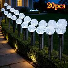 20pcs Outdoor Crystal Ball Solar Pathway Lights - 8 Lighting Modes, Colorful/Warm/White Light Options | Solar Powered Smart Bubble Lights Set | Suitable For Outdoor Use | Sensor Dimming Supported | Bubble/Line Design, Linkable | Automatic Solar Switching - Multicolor - View 5