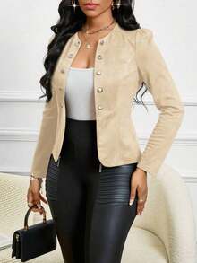 Lady Chaqueta abierta con detalles de botones en ante negro para otoño/invierno - Caqui 2 - Ver 5