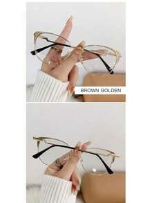 1PC Women's Premium Rhinestone Bling Bling Textured Dual-Tone Metal Modern Retro Cat Eye New Glasses Frame, Daily Commute All-Season Glasses Accessory First Choice Computer Glasses, Suitable For Back To School And Indoor/Outdoor Wear - Transparent white blue light - View 6
